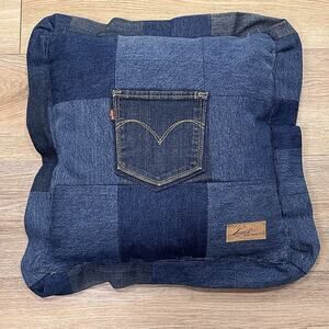 Levi's Denim Patchwork UpCycled Handmade 18” x 18” One Of A Kind Throw Pillow